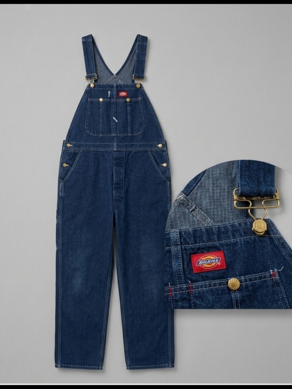 Vtg Dickies 100% Cotton Indigo Denim Bib Overalls USA Made 36x30